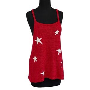 Freshman Red White Stars Knit Tank Top Sz L Sweater Material USA Patriotic